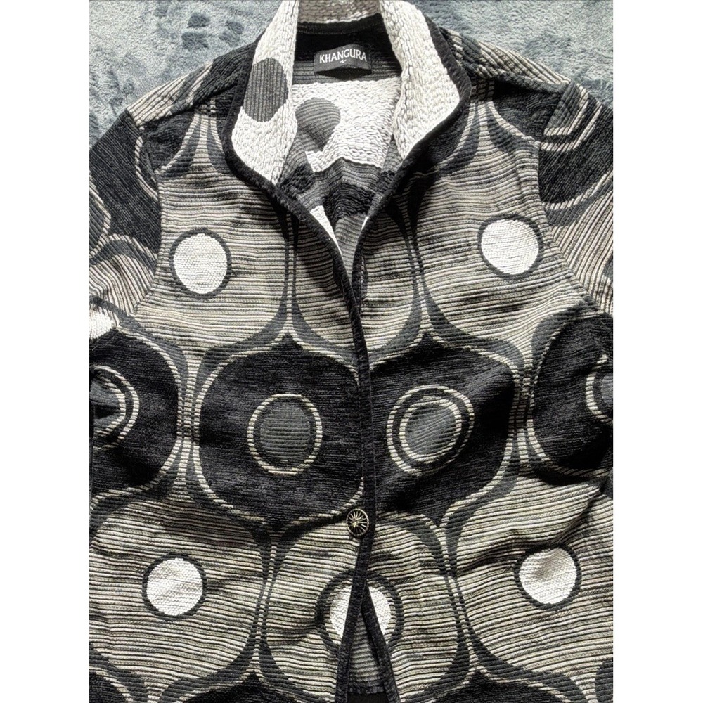 Khangura 90's Womens Tapestry Jacket Black, Gray, White Geometric Design. Sz. L - Picture 2 of 10